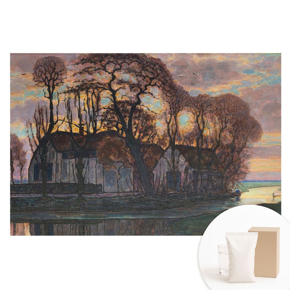 Papier peint photo sur tissu non tissé Coucher de soleil, arbres, rivière, paix