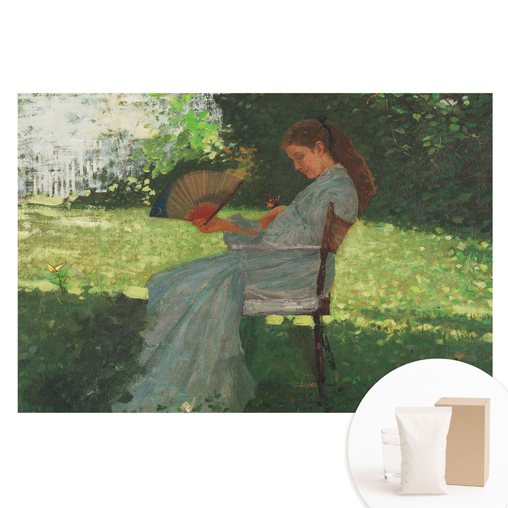 Papier peint intissé représentant une femme avec un éventail dans un jardin