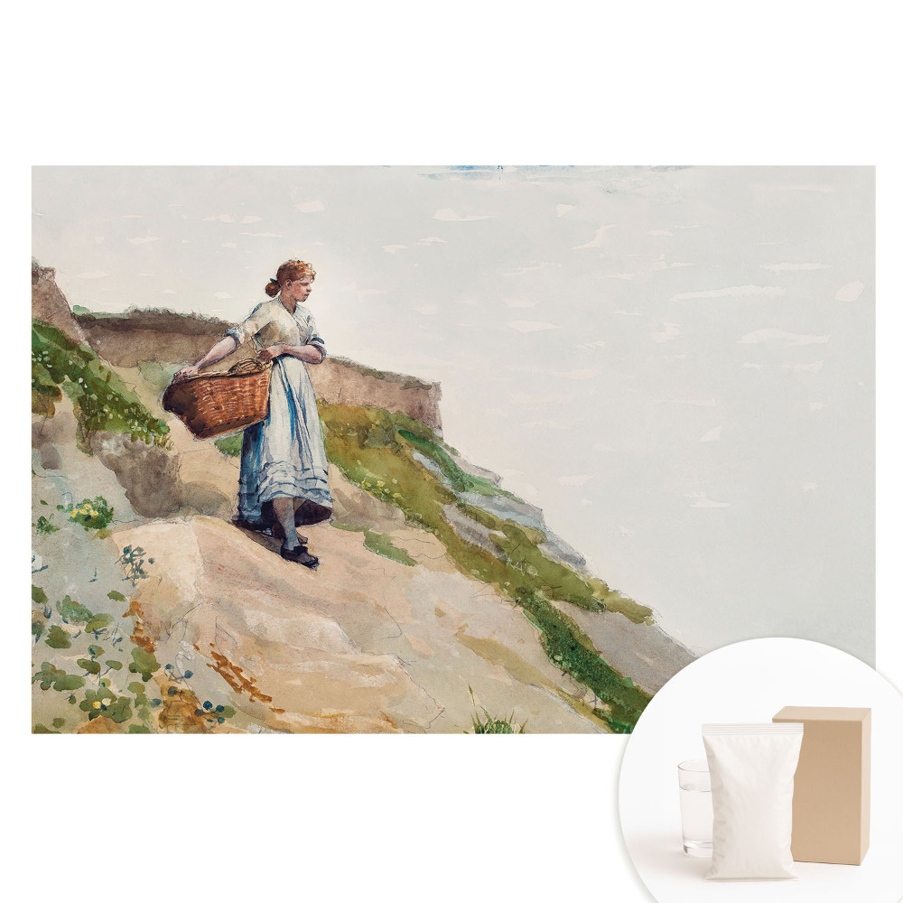 Papier peint intissé Une femme avec un panier sur une pente