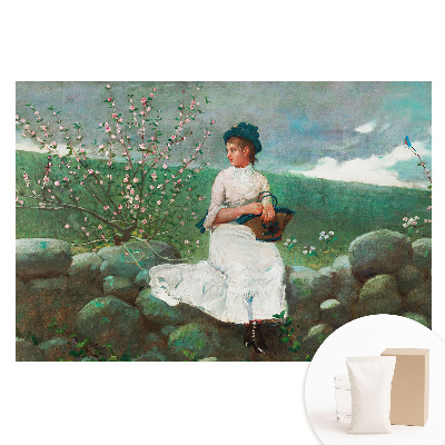Papier peint photo grand format représentant des fleurs et une jeune fille