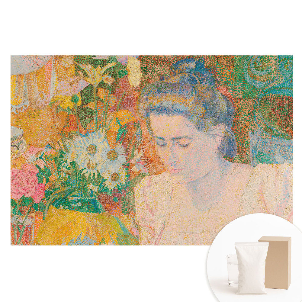 Papier peint intissé Une femme pensive entourée de fleurs