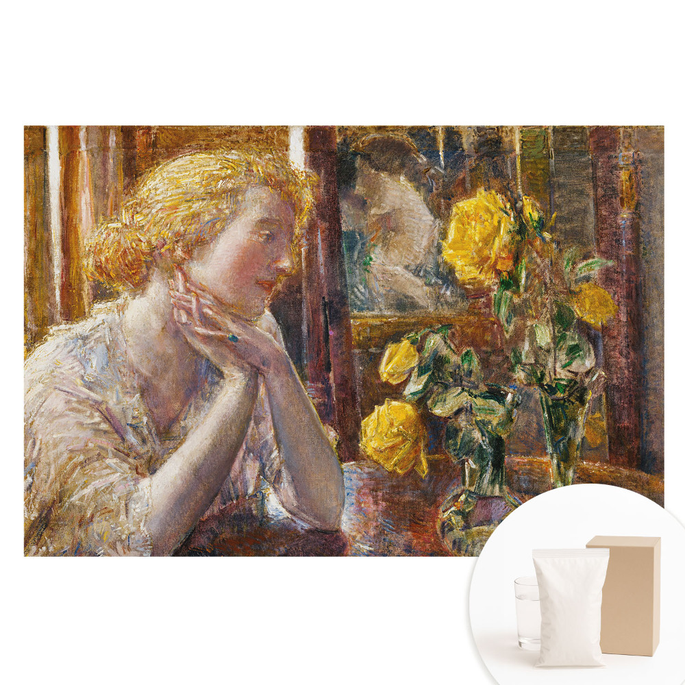 Papier peint photographique intissé Une silhouette pensive et des fleurs colorées