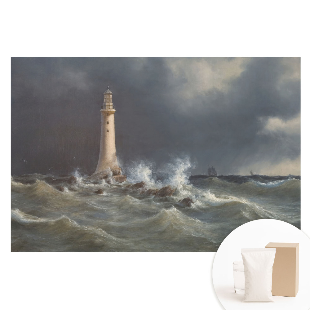 Papier peint photographique sur tissu non tissé Mer agitée, phare, navire au loin