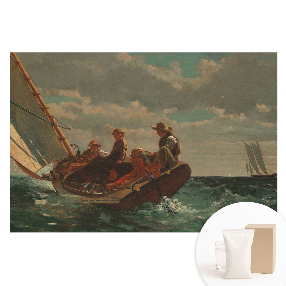 Papier peint photo grand format pour le mur Un bateau en pleine mer agitée avec un groupe de personnes