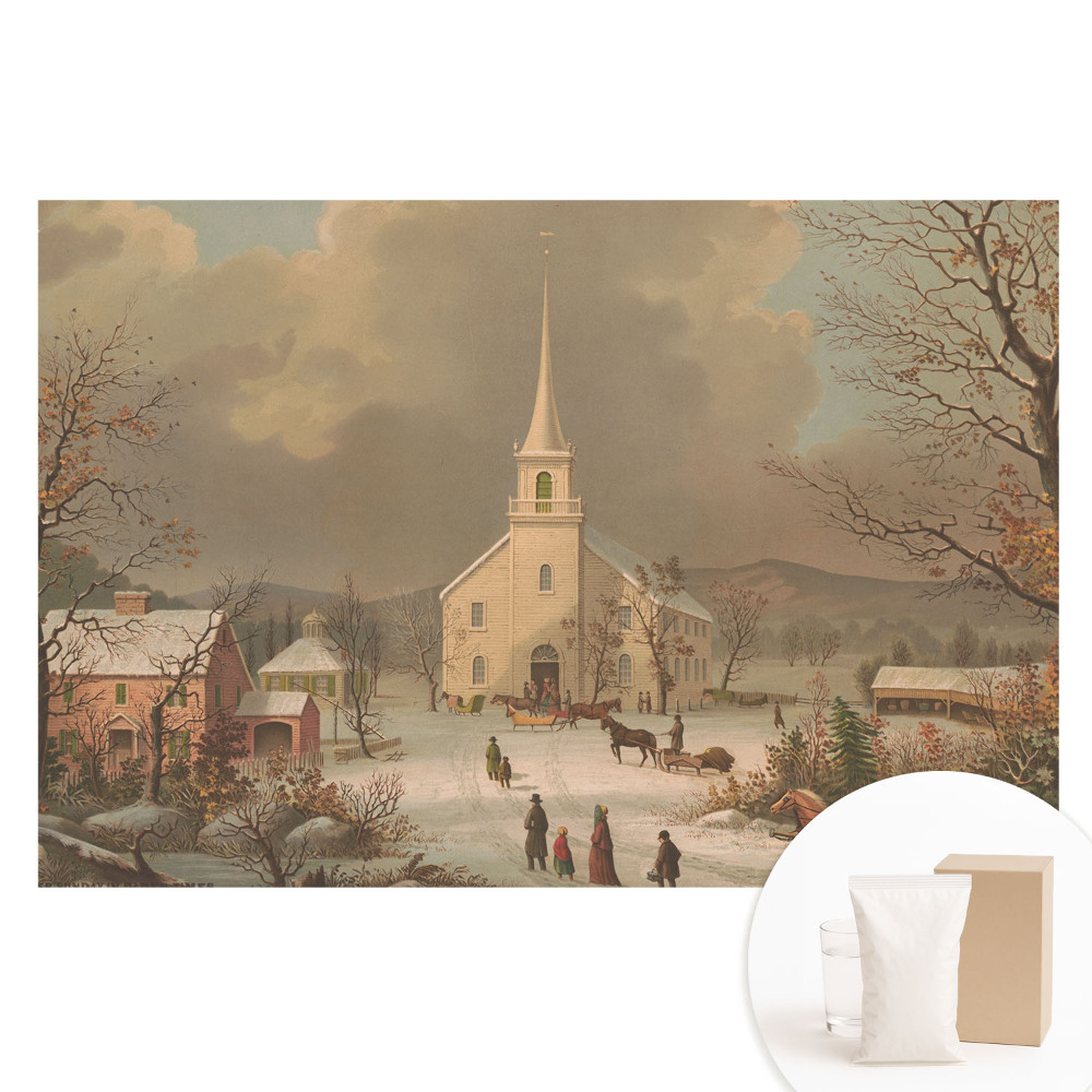 Papier peint panoramique intissé scène de genre hivernale