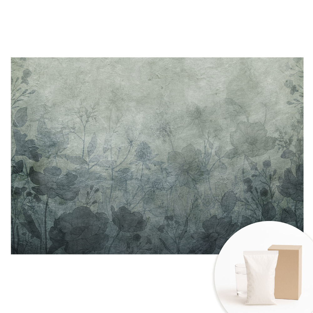 Papier peint panoramique intissé à motifs floraux sur fond gris