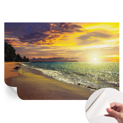 Papier peint photo moderne pour salon motif plage au coucher du soleil