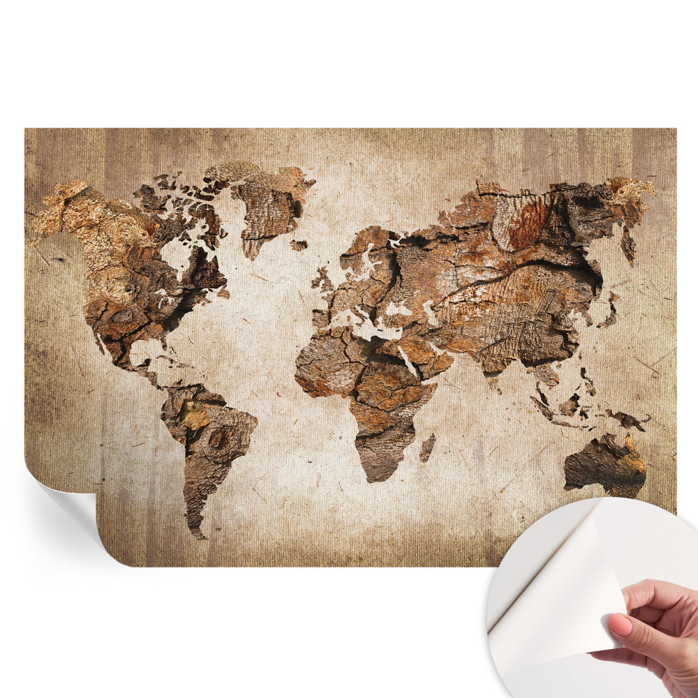 Papier peint photo autocollant motif carte en bois