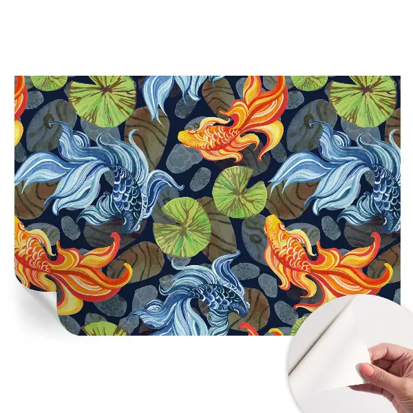 Papier peint autocollant pour salon avec motifs de poissons