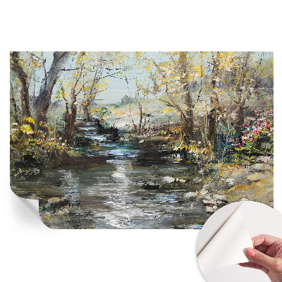 Papier peint autocollant pour salon motif ruisseau forestier