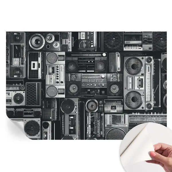 Papier peint autocollant pour salon motif radio rétro