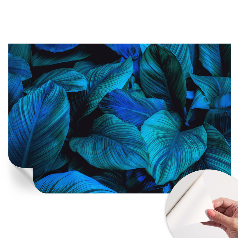 Fresque murale autocollante feuilles bleues