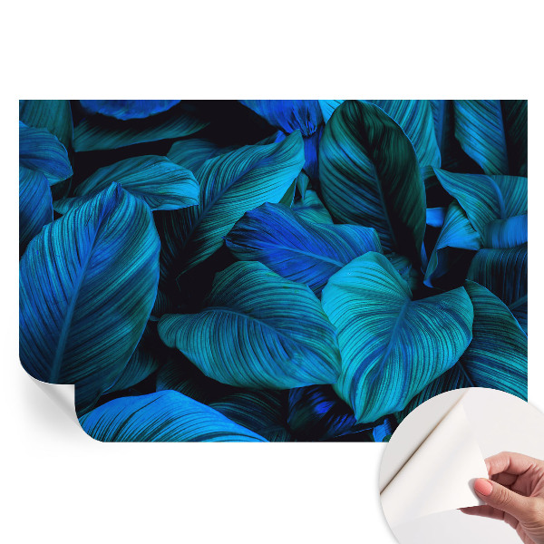 Fresque murale autocollante feuilles bleues