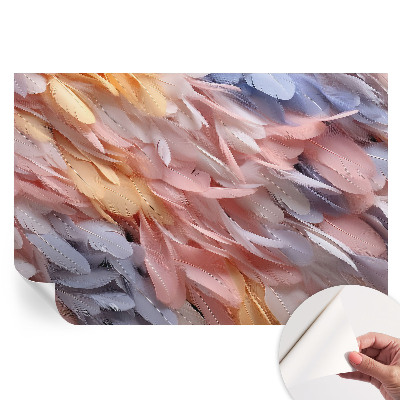 Fresque murale autocollante plumes pastel