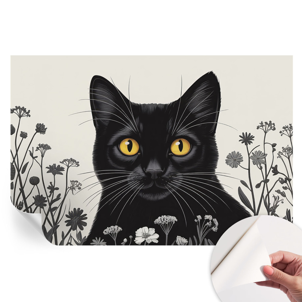 Papier peint photo autocollant pour la chambre fleurs de chat