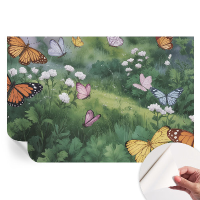 Fresque murale autocollante Papillons dans la prairie