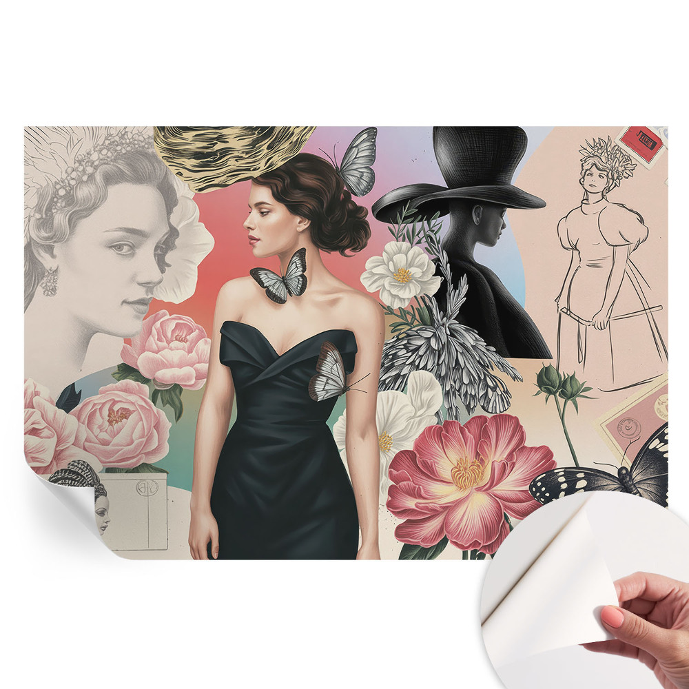 Papier peint photo moderne pour salon avec motif fleurs et portraits