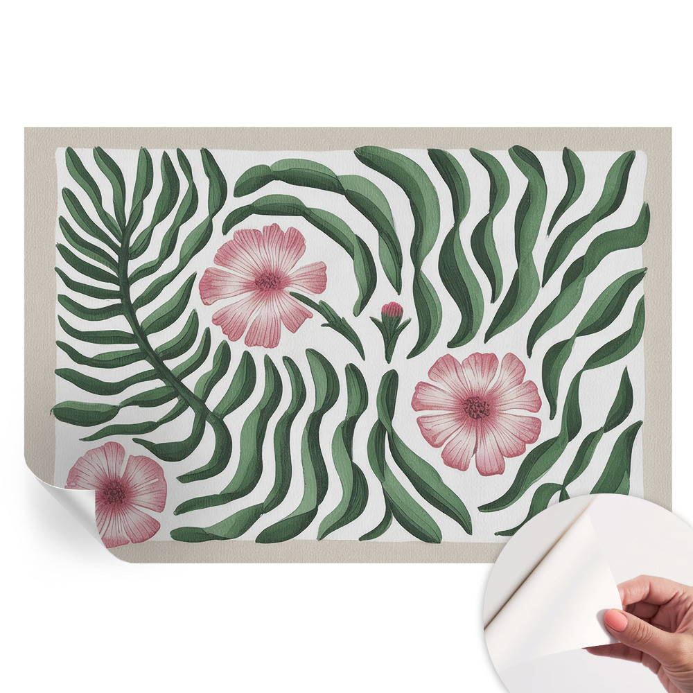 Papier peint autocollant pour salon motif fleurs et feuilles