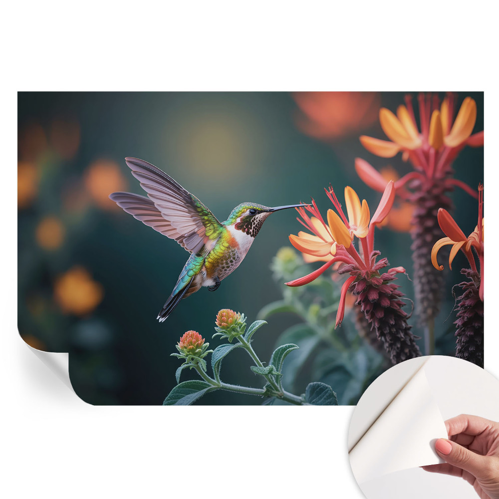 Papier peint photo autocollant motifs colibris et fleurs