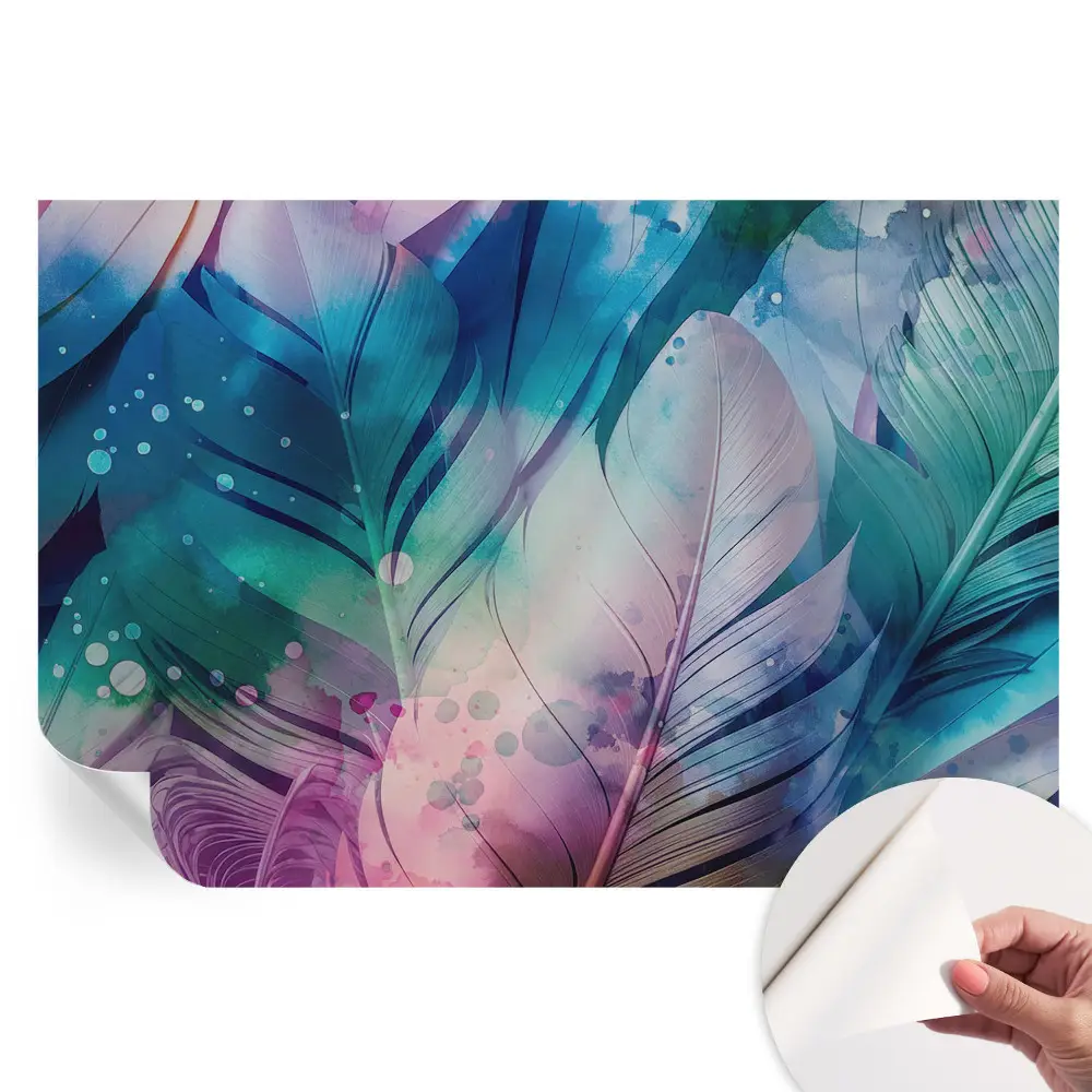 Papier peint autocollant pour salon à motifs de plumes colorées