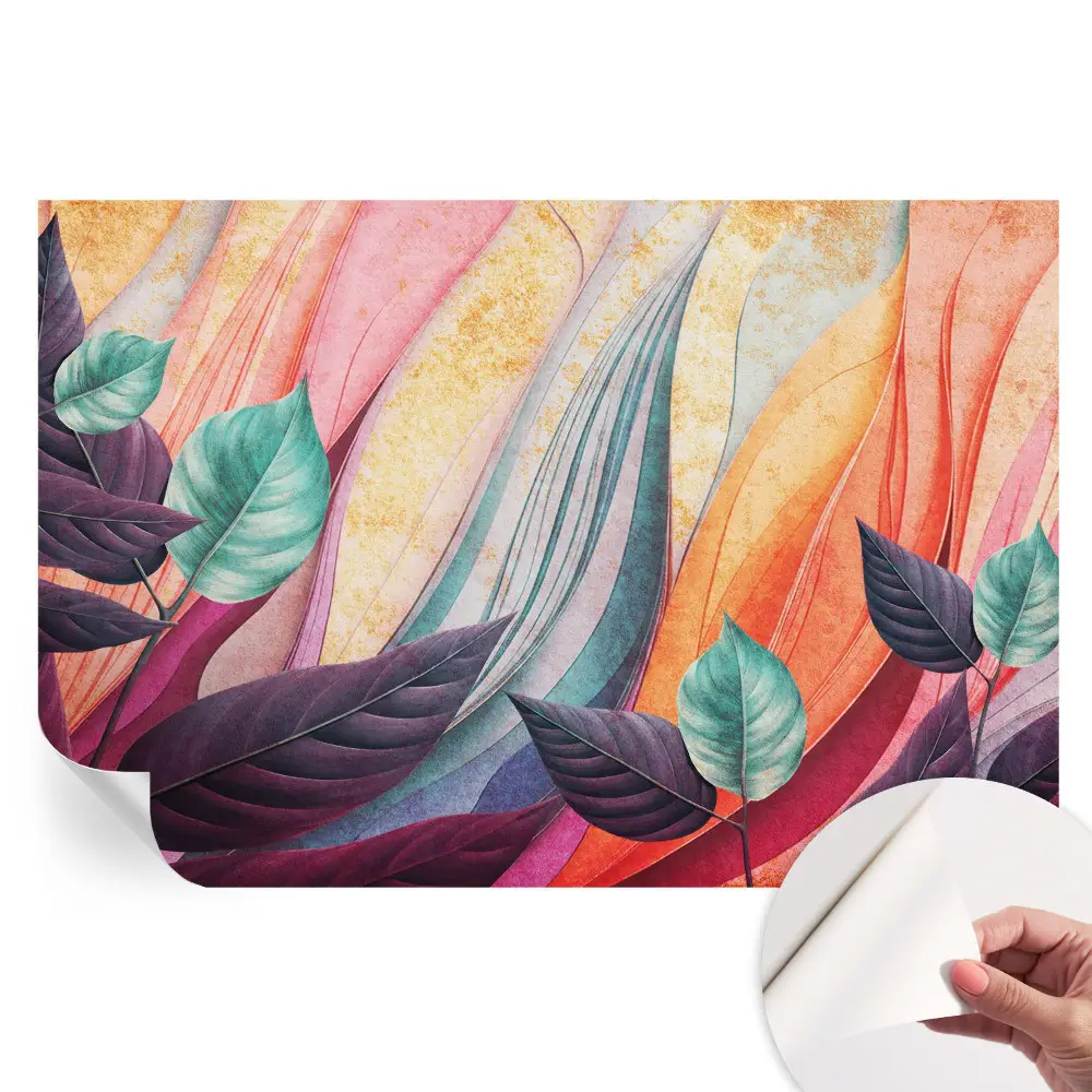 Papier peint photo autocollant pour chambre à motif de feuilles abstraites
