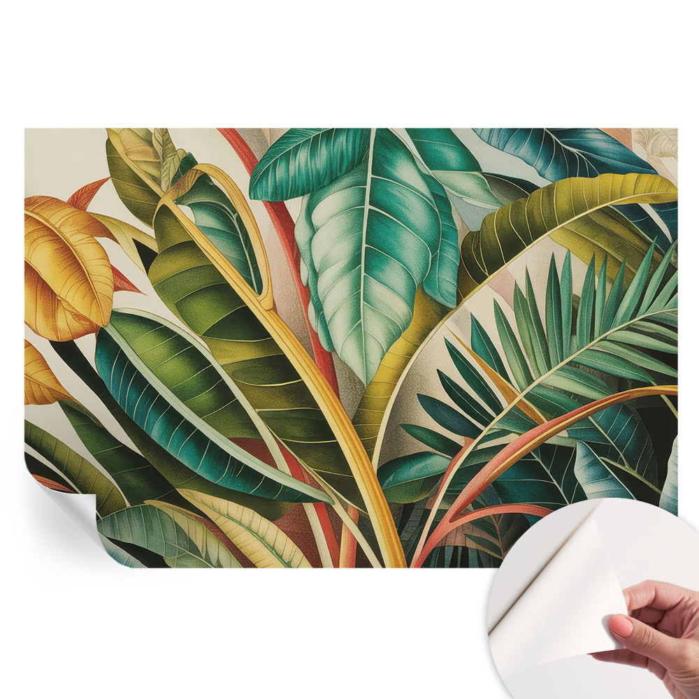 Fresque murale autocollante à motif de feuilles exotiques