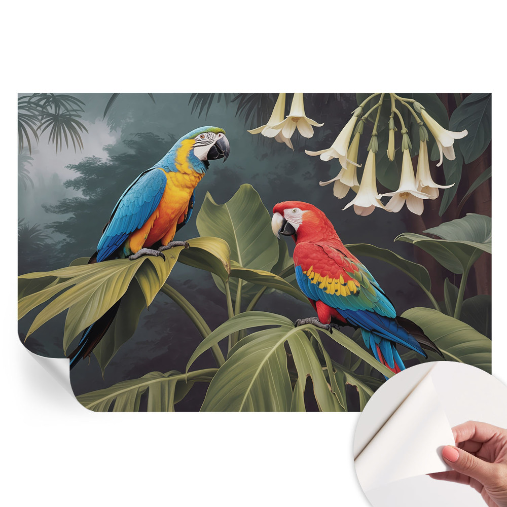 Papier peint autocollant pour salon motif perroquets colorés