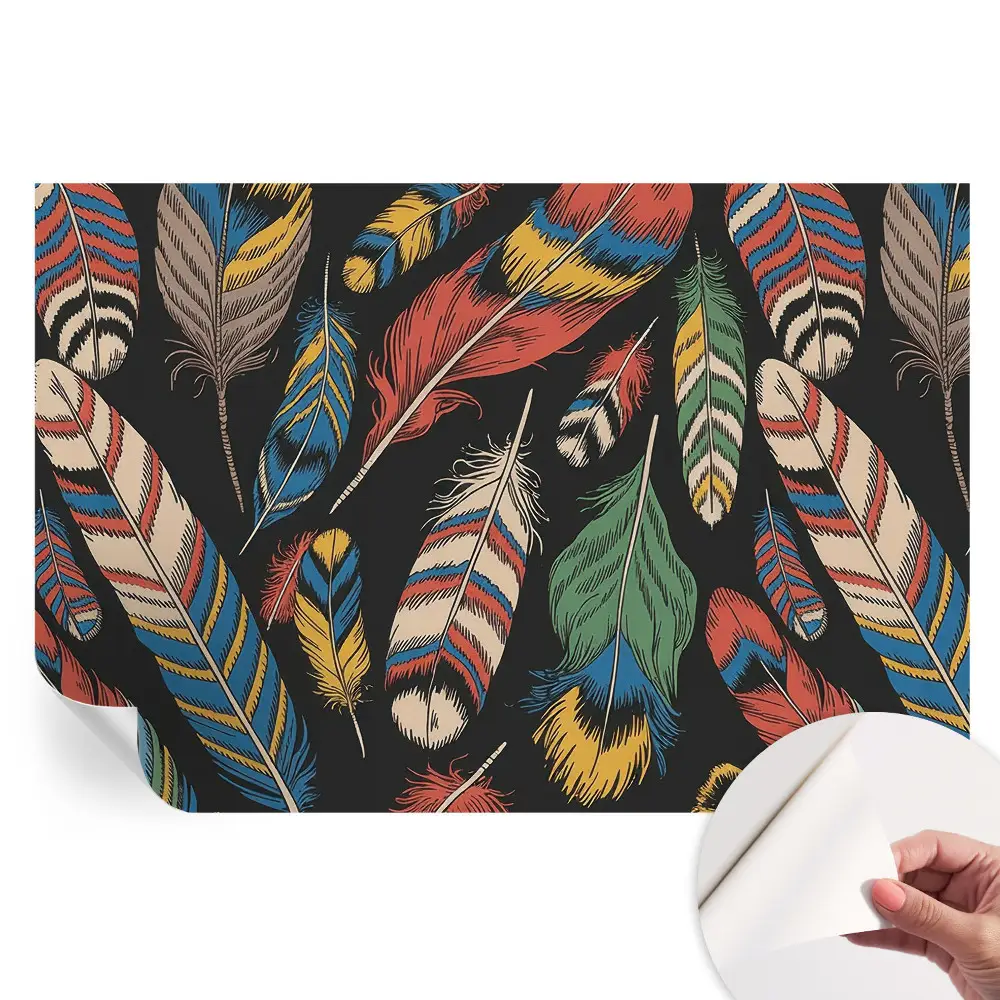 Papier peint autocollant pour salon motif plumes colorées