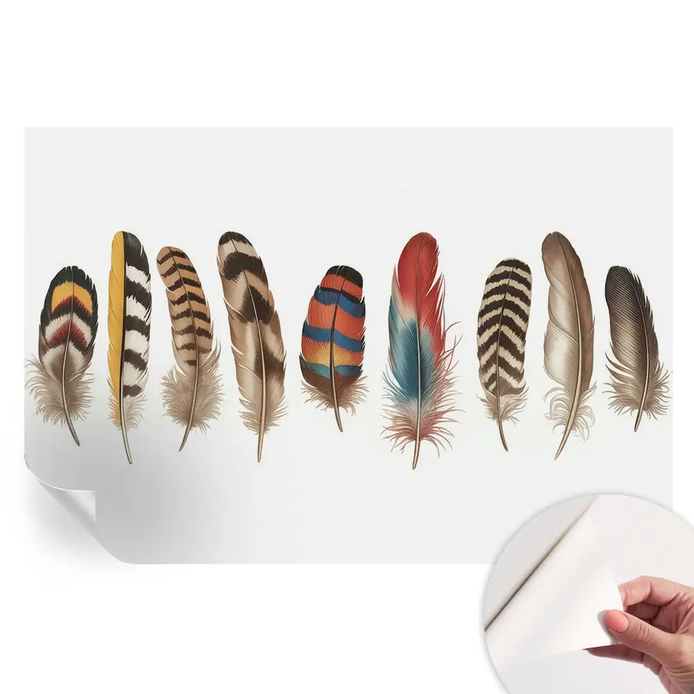 Papier peint photo autocollant pour chambre à motifs de plumes colorées