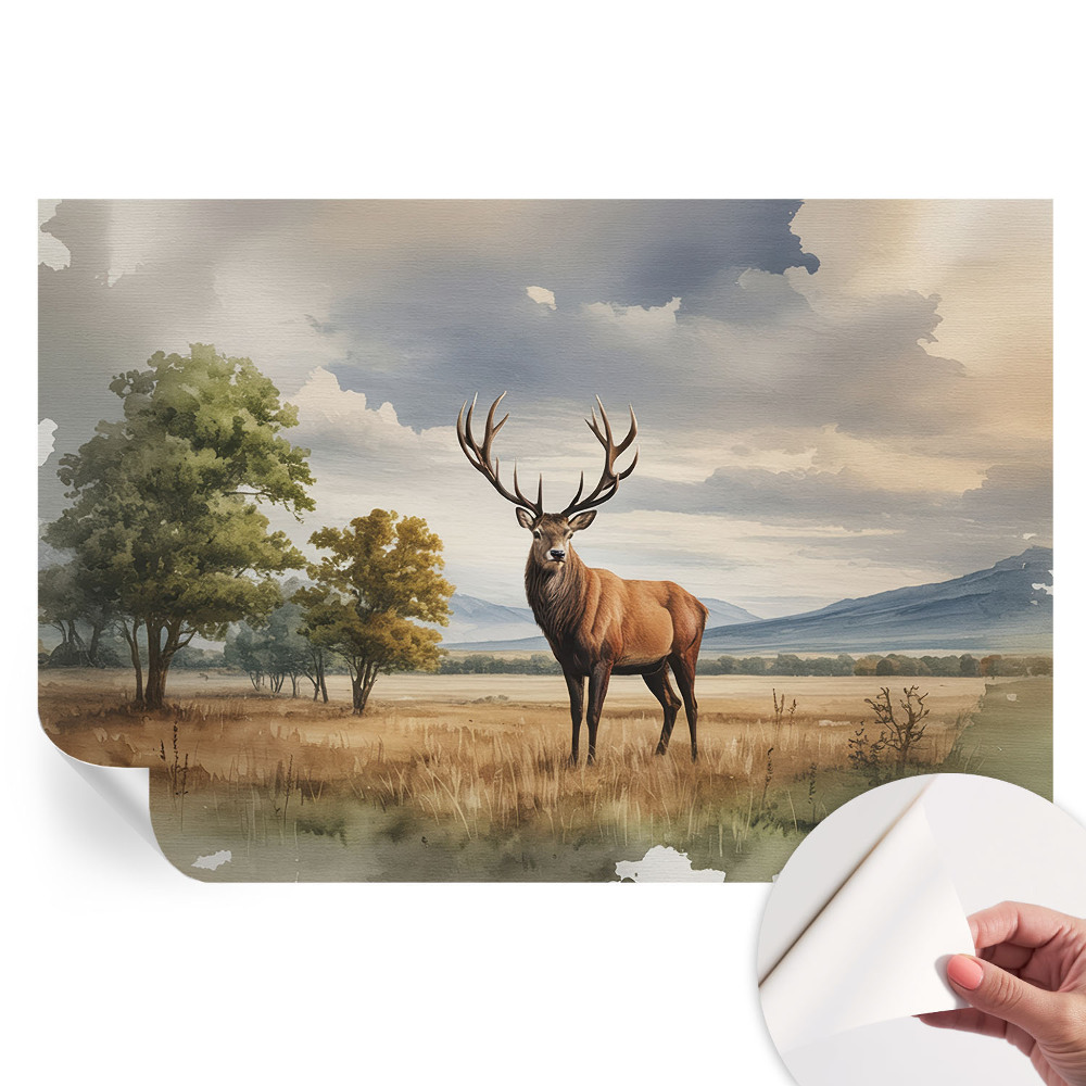 Fresque murale autocollante motif cerf majestueux