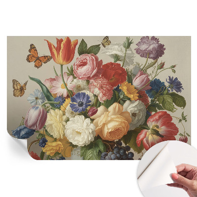 Papier peint photo autocollant motif fleurs et papillons