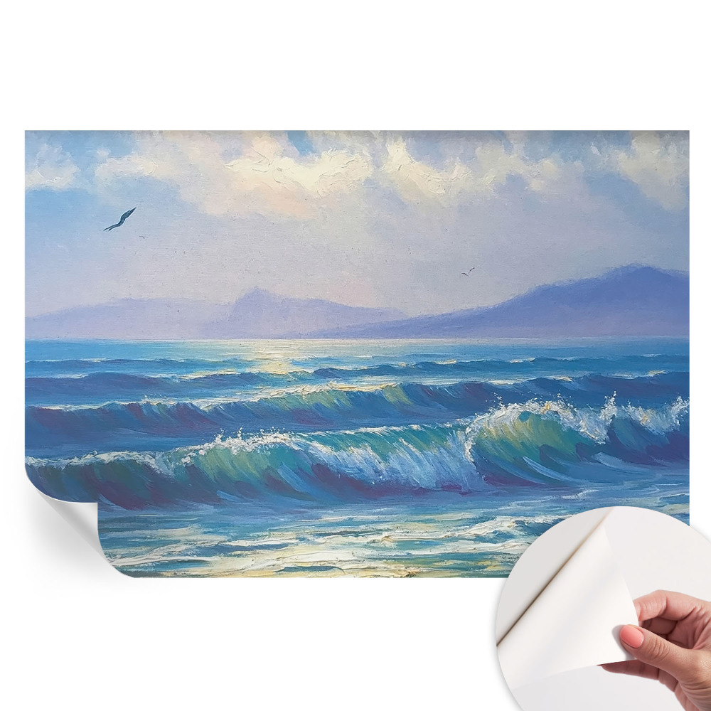 Fresque murale autocollante motif vagues de la mer