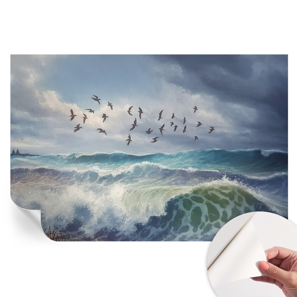 Fresque murale autocollante motif vagues de la mer