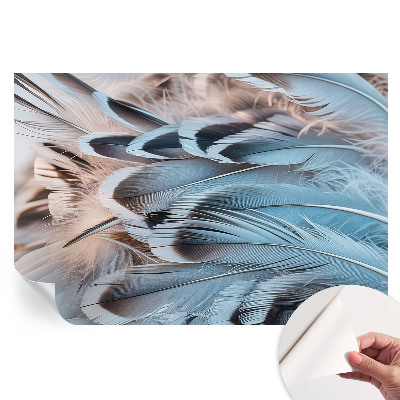 Papier peint autocollant pour le salon motif plumes bleues