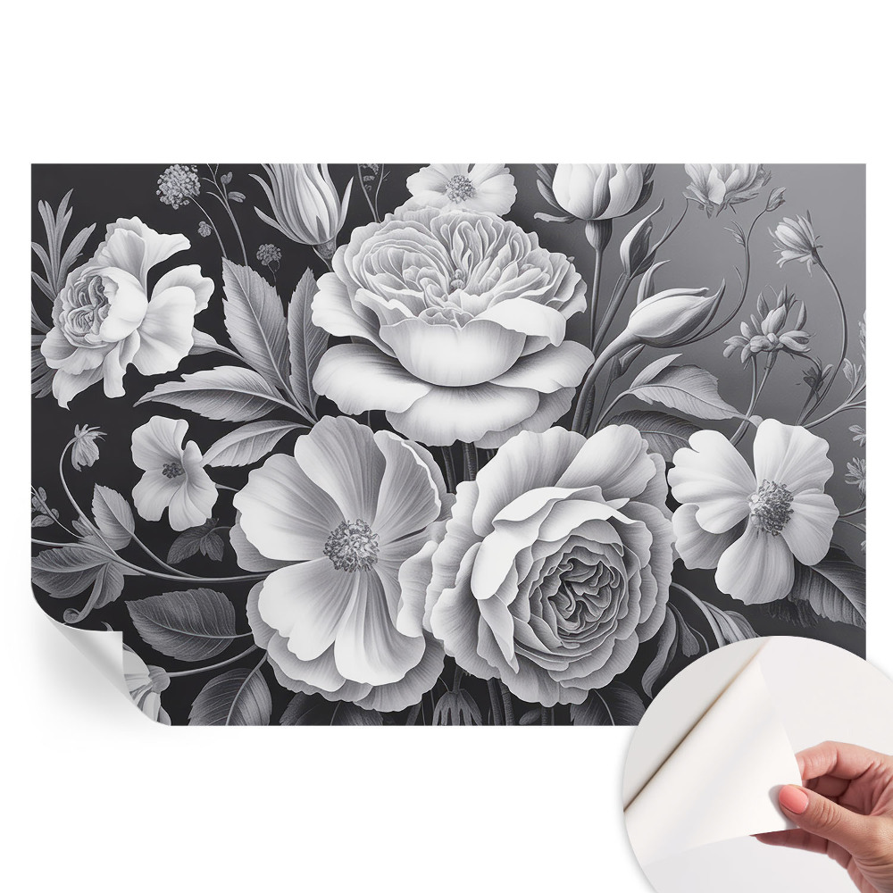 Papier peint photo autocollant pour la chambre Fleurs grises