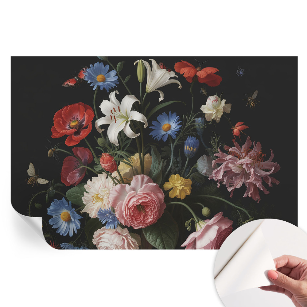Papier peint photo moderne pour le salon Fleurs avec des insectes