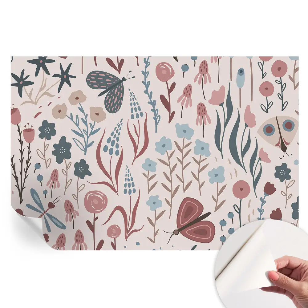 Papier peint autocollant salon motif fleurs et insectes