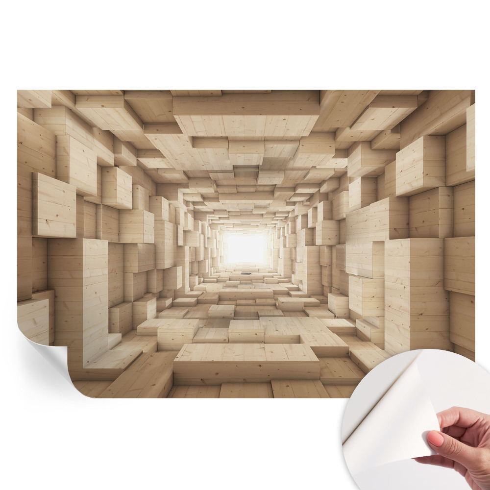 Papier peint autocollant pour salon motif tunnel en bois