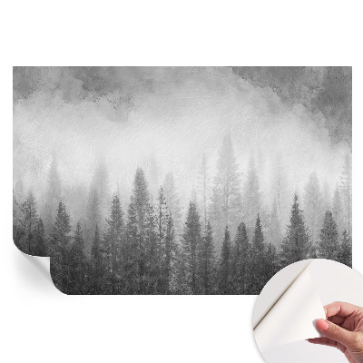 Papier peint photo moderne motif forêt dans la brume pour salon