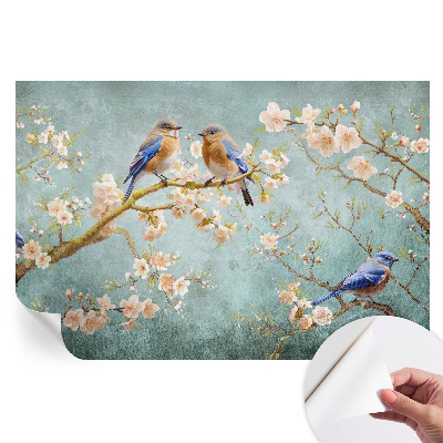 Fresque murale autocollante motifs d'oiseaux printaniers