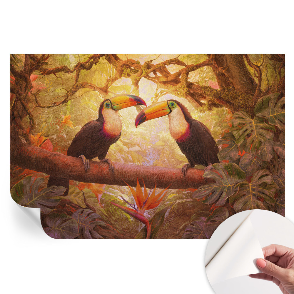 Papier peint photo moderne salon avec toucans colorés