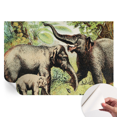 Papier peint photo moderne salon famille d'éléphants