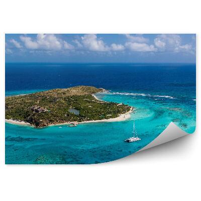 Papier peint Île verte en mer Récif Navire