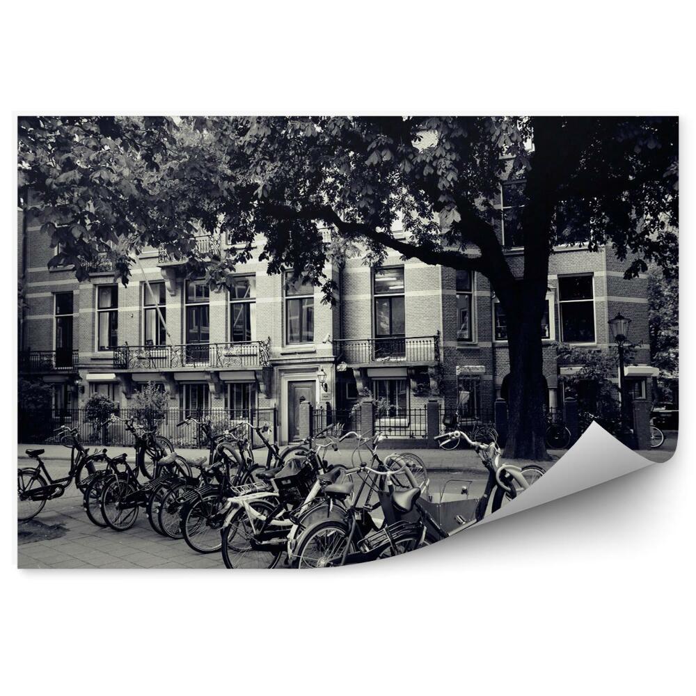 Tapisserie panoramique Bicyclettes à Amsterdam noir et blanc