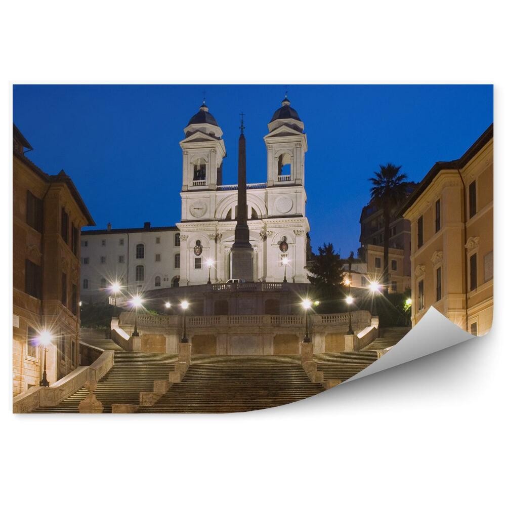 Papier peint Église de la Trinité-des-Monts Bâtiments Escaliers Fontaine Nuit