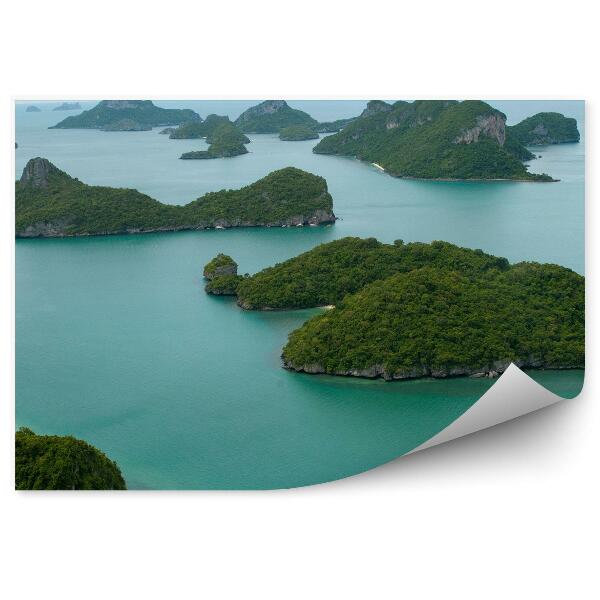 Papier peint Montagnes Rochers Îles Bateaux Océan Ciel