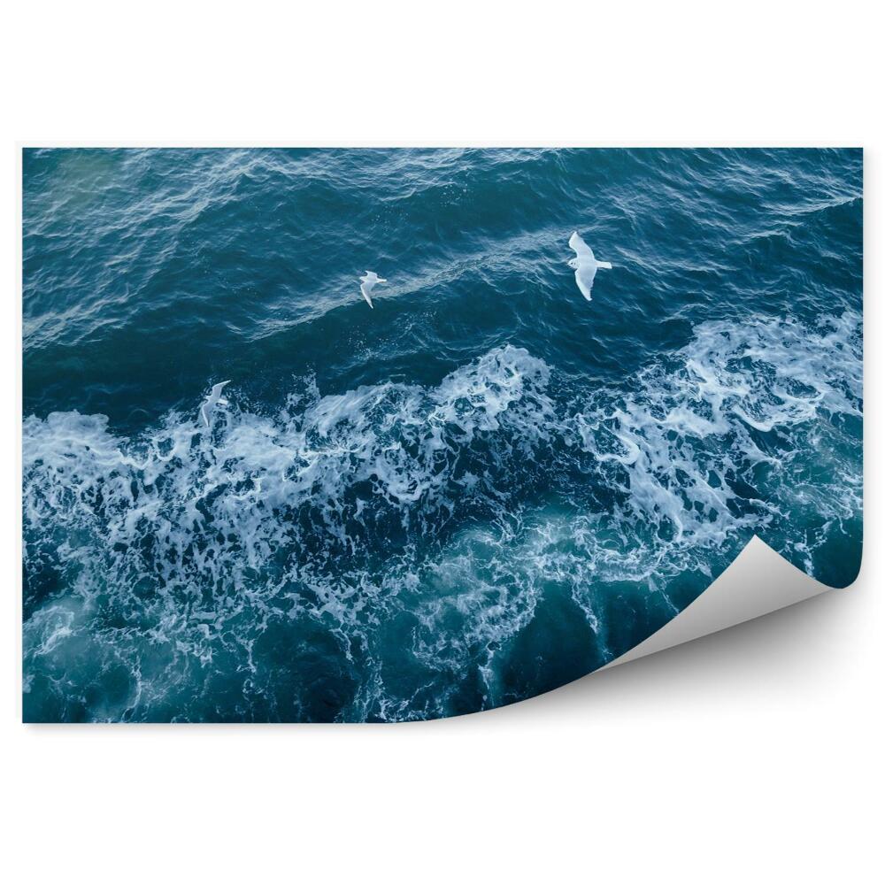 Tapisserie panoramique Texture de mer bleue avec vagues et écume