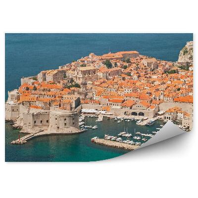 Papier peint Dubrovnik port bateaux maisons eau bleue