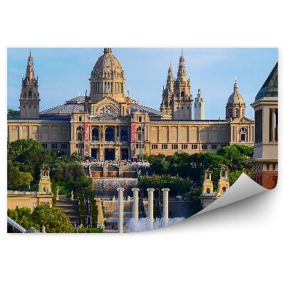 Papier peint Musée National de Catalogne Barcelone Arbres Ciel Nuages