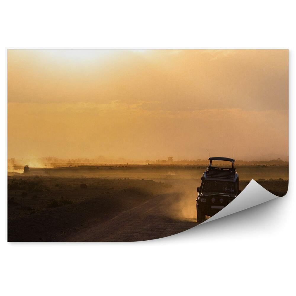 Papier peint Coucher de soleil Safari Voiture tout terrain